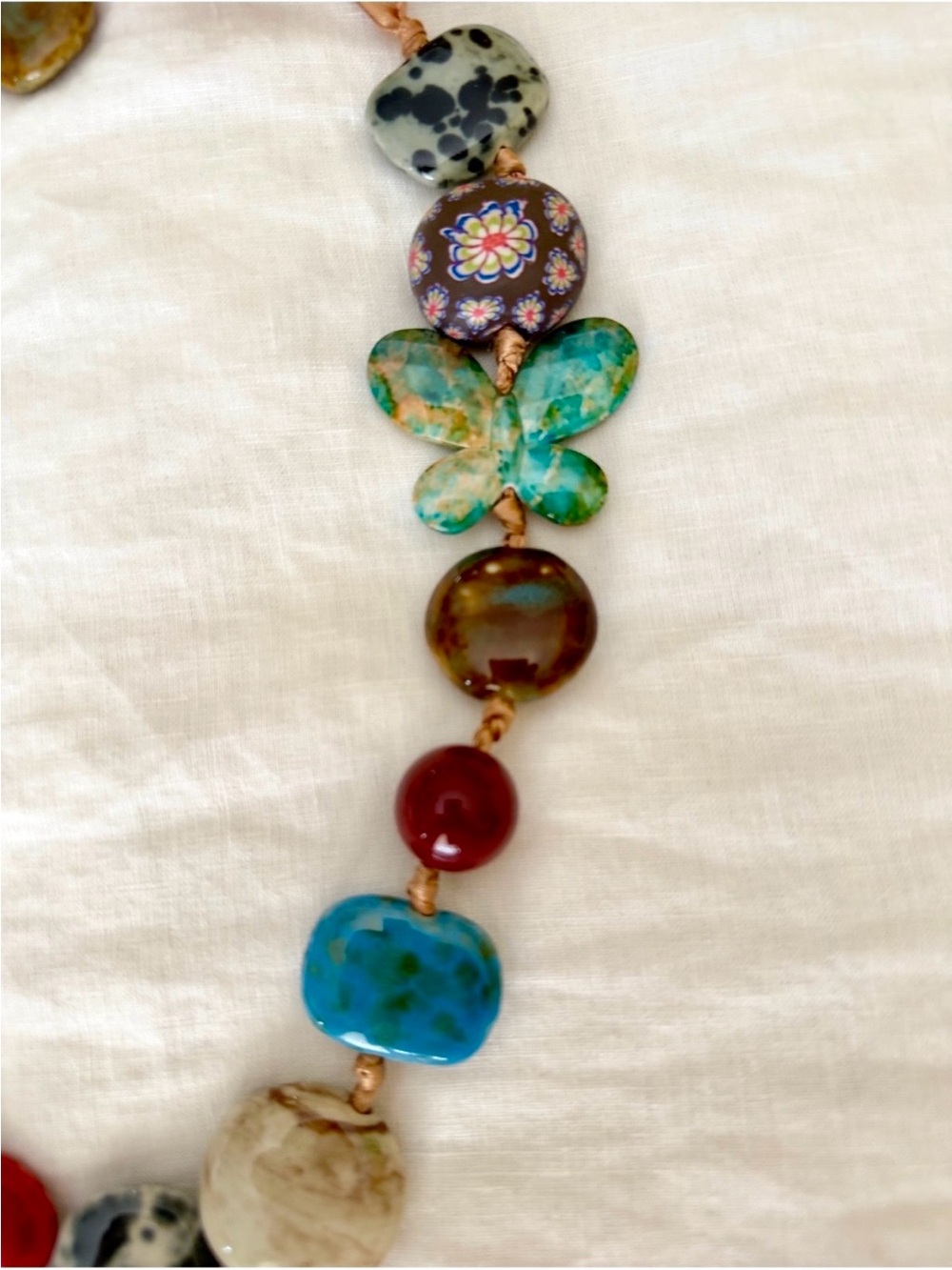 Handmade🇫🇷 in France Multicolor Stone & Ribbon Statement Necklace. NEW - Picture 4 of 5